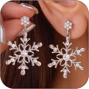 Beautiful Silver Drop Earrings with Snowflake Design - Holiday Jewelry for Women
